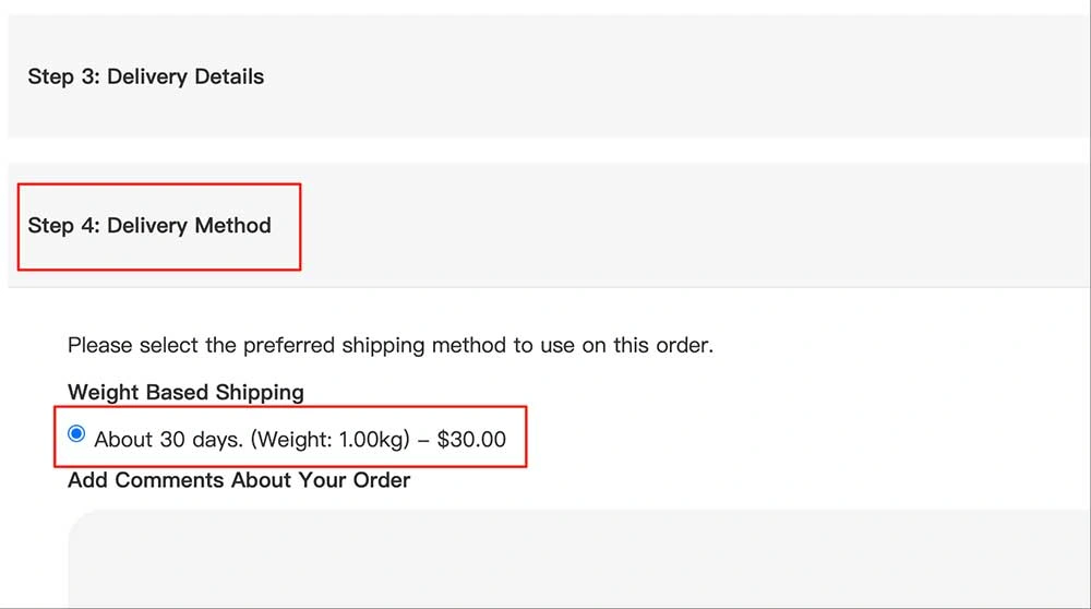 Select Delivery Method 