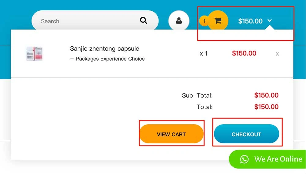 view cart or checkout